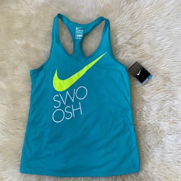 NWT NIKE Women Performance DRI-FIT Racerback LOGO SWOOSH Graphic Tank Top Run - Picture 2 of 7